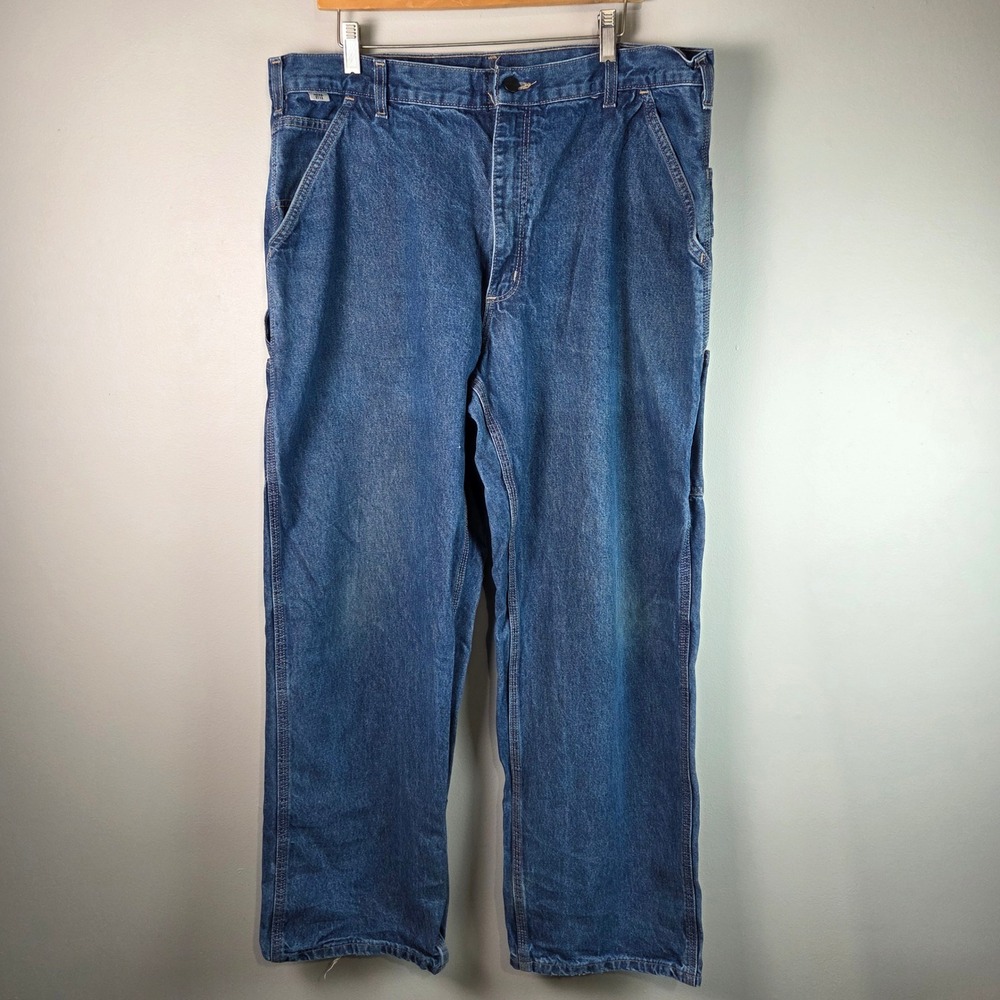 Carhartt FR Carpenter Jeans Mens 40x32 Fits 38x31 Blue Workwear FRB13
